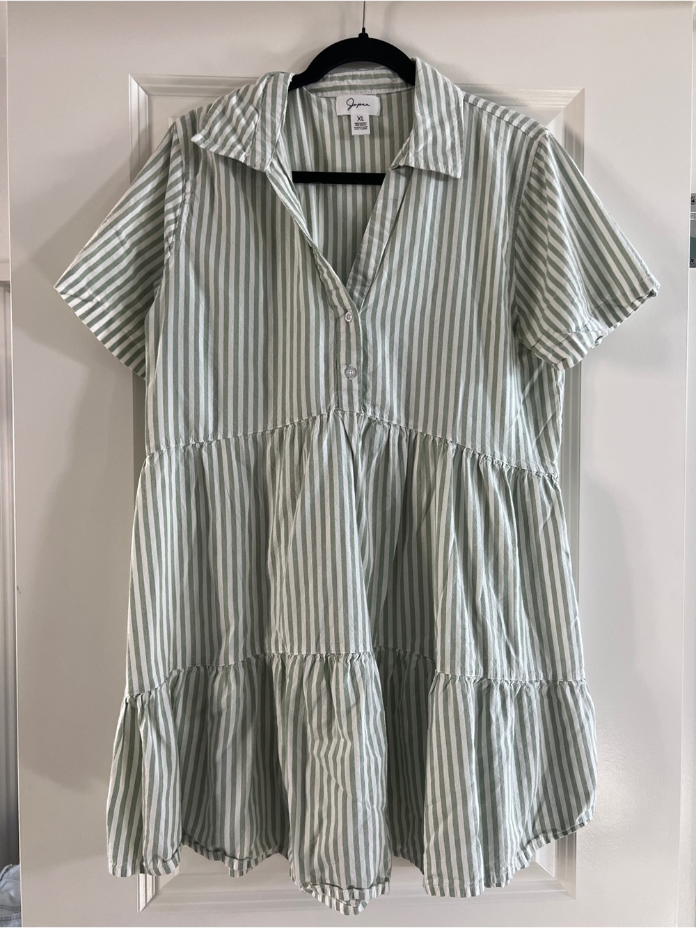 Gingham Stripe Babydoll Tiered boho Midi Dress - Sage/White brand new size XL